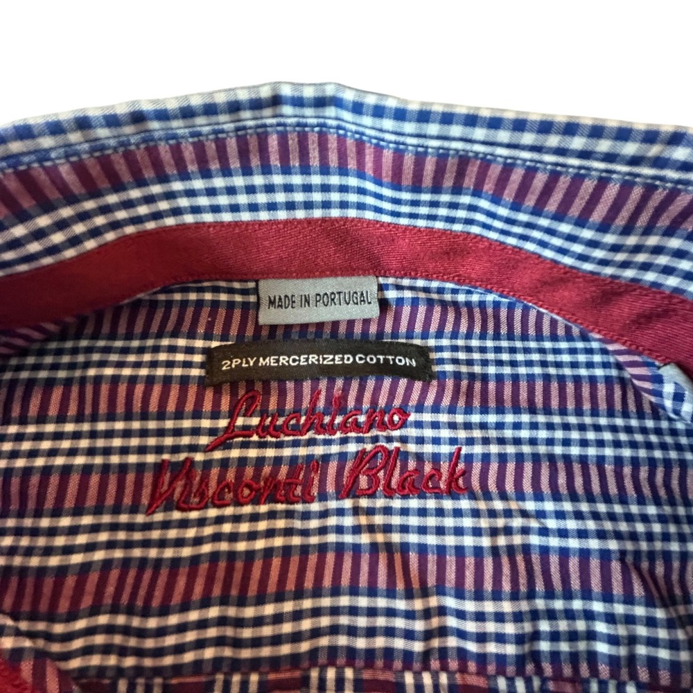 Luchiano Visconti Black Mens Striped Shirt 2 Ply Mercerized Cotton Burgundy XL - Picture 7 of 8